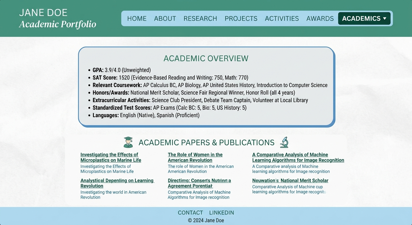 Student portfolio site